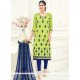 Embroidered Work Chanderi Cotton Green Churidar Suit