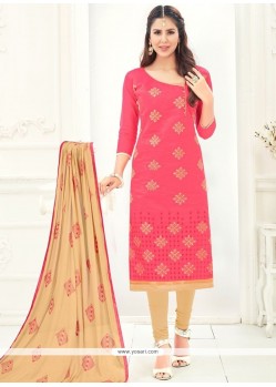 Resham Work Chanderi Cotton Pink Churidar Suit