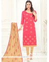 Resham Work Chanderi Cotton Pink Churidar Suit