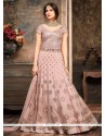 Resham Work Pink Net Floor Length Anarkali Suit