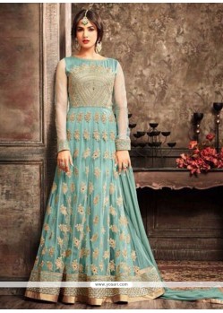 Net Resham Work Floor Length Anarkali Suit