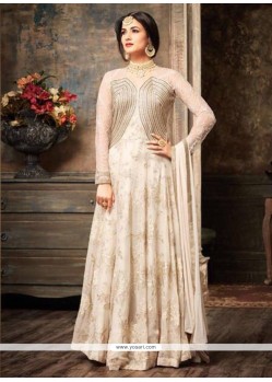 Resham Work White Floor Length Anarkali Suit