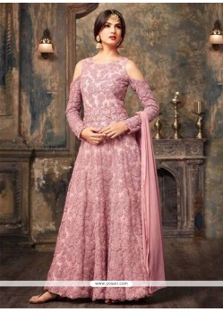 Lace Work Net Pink Floor Length Anarkali Suit