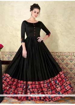 Black Print Work Cotton Satin Floor Length Anarkali Suit