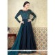 Print Work Teal Cotton Satin Designer Suit