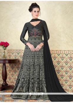 Black Cotton Satin Floor Length Anarkali Suit