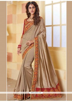 Beige Embroidered Work Art Silk Designer Traditional Saree