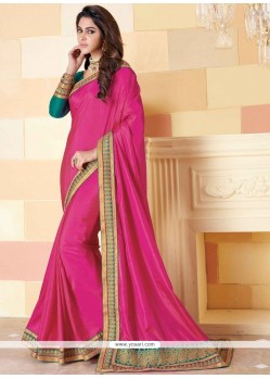 Hot Pink Patch Border Work Traditional Designer Saree