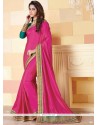 Hot Pink Patch Border Work Traditional Designer Saree