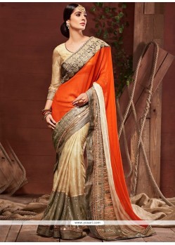 Embroidered Work Faux Georgette Designer Half N Half Saree