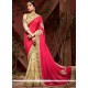 Jacquard Beige And Red Designer Half N Half Saree