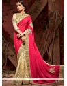 Jacquard Beige And Red Designer Half N Half Saree