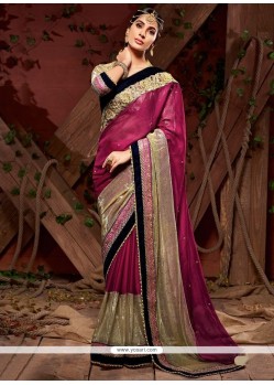 Faux Chiffon Purple Embroidered Work Classic Designer Saree