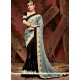 Black And Grey Embroidered Work Satin Half N Half Saree