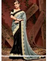 Black And Grey Embroidered Work Satin Half N Half Saree