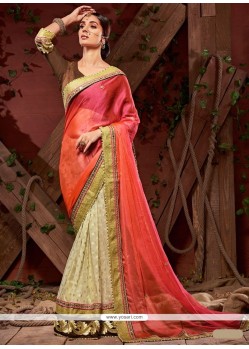 Faux Chiffon Embroidered Work Half N Half Designer Saree