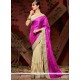 Cream And Purple Patch Border Work Faux Crepe Designer Half N Half Saree