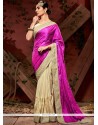 Cream And Purple Patch Border Work Faux Crepe Designer Half N Half Saree