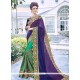 Embroidered Work Blue And Sea Green Designer Half N Half Saree