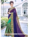 Embroidered Work Blue And Sea Green Designer Half N Half Saree