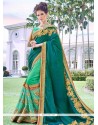 Green And Sea Green Designer Half N Half Saree