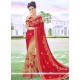 Satin Beige And Red Embroidered Work Half N Half Designer Saree