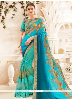 Faux Georgette Patch Border Work Shaded Saree