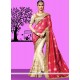 Cream And Pink Patch Border Work Jacquard Silk Designer Half N Half Saree
