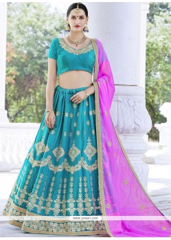 Faux Chiffon Blue Resham Work Lehenga Choli