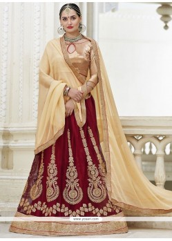 Maroon Embroidered Work Net Lehenga Choli