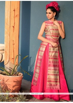 Pink Tafeta Silk Print Work Designer Gown