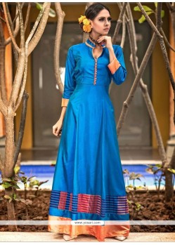 Blue Print Work Designer Gown