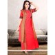 Print Work Red Polly Cotton Party Wear Kurti