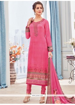 Faux Crepe Pink Churidar Designer Suit