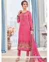 Faux Crepe Pink Churidar Designer Suit