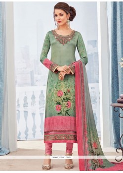 Print Work Faux Crepe Churidar Designer Suit