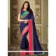 Satin Navy Blue Embroidered Work Classic Saree