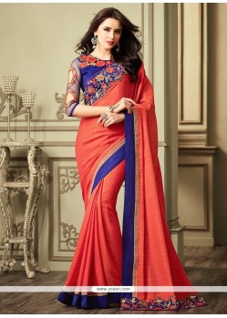 Art Silk Peach Patch Border Work Designer Traditional Saree