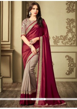 Beige And Maroon Designer Traditional Saree