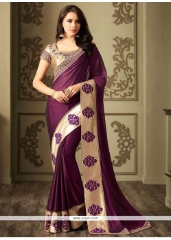 Wine Patch Border Work Classic Designer Saree