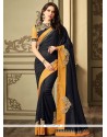 Art Silk Navy Blue Patch Border Work Traditional Saree