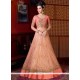 Embroidered Net Floor Length Anarkali Suit In Peach