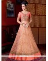 Embroidered Net Floor Length Anarkali Suit In Peach