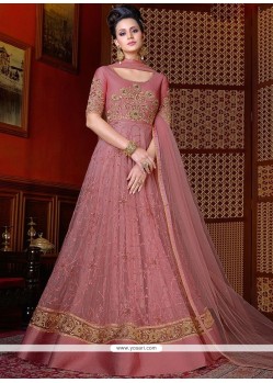 Pink Embroidered Work Net Floor Length Anarkali Suit