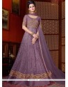 Lavender Lace Work Net Floor Length Anarkali Suit