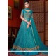 Blue Lace Work Net Floor Length Anarkali Suit