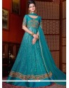 Blue Lace Work Net Floor Length Anarkali Suit