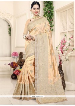 Art Silk Beige Patch Border Work Designer Traditional Saree