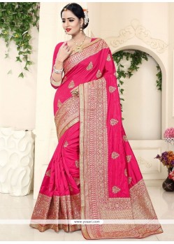 Art Silk Hot Pink Embroidered Work Designer Traditional Saree
