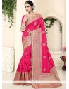 Art Silk Hot Pink Embroidered Work Designer Traditional Saree